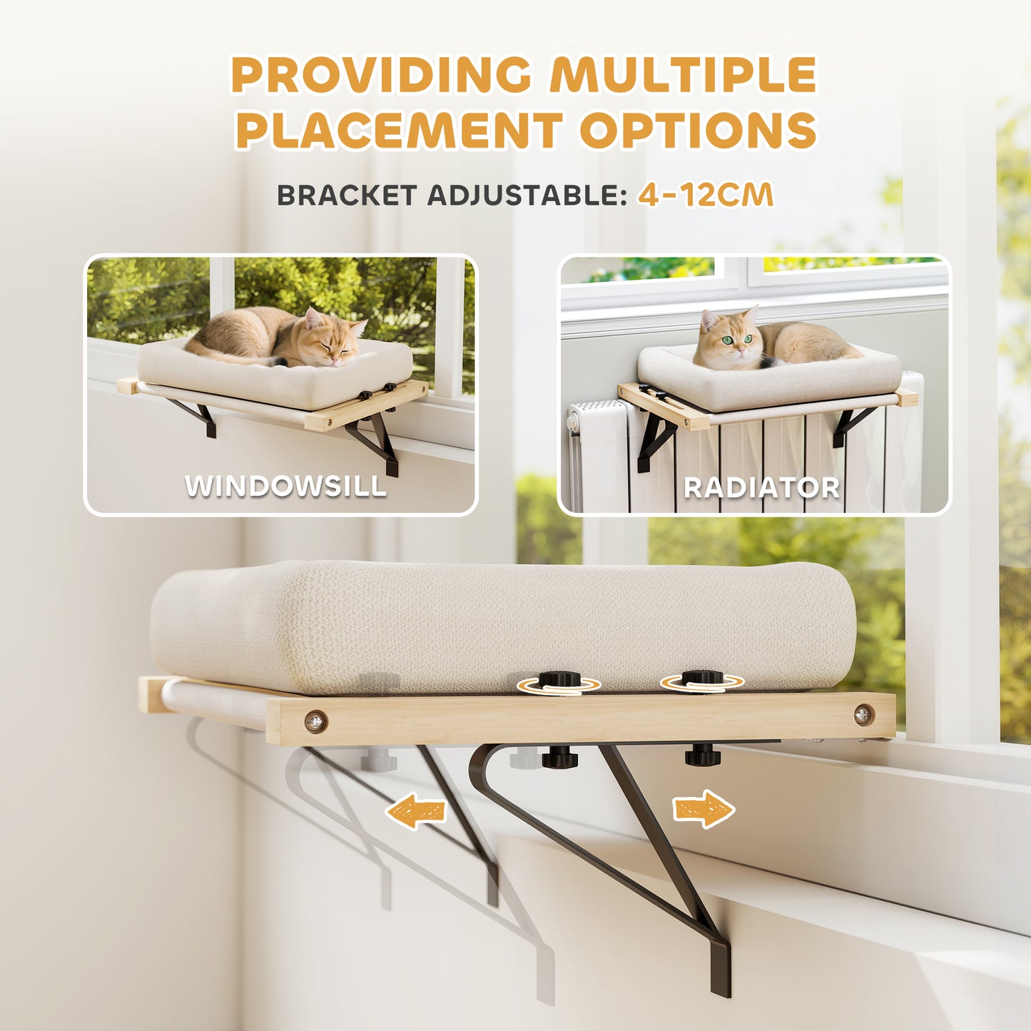 PawHut Cat Radiator Bed, Adjustable Hanging Cat Hammock with Removable and Washable Cushion for Indoor Cats, Cream White