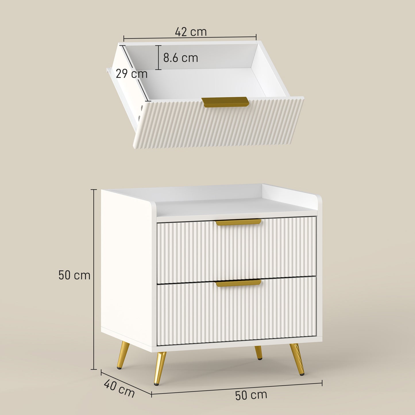 HOMCOM Elegant Two-Drawer Bedside Table - White