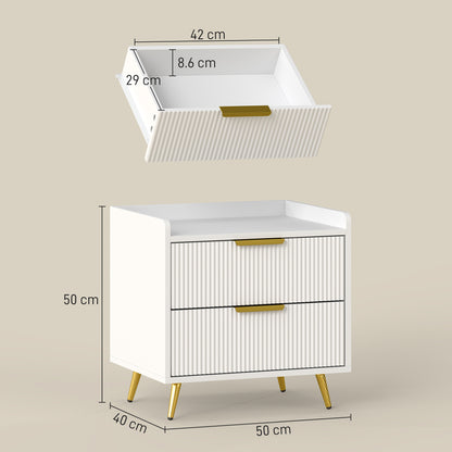 HOMCOM Elegant Two-Drawer Bedside Table - White