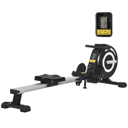 HOMCOM Folding Rowing Machine, Magnetic Rower Machine with 8 Levels Quiet Resistance, LCD Monitor, Wheels, Aluminium Slide Rail and Vertical Storage, for Home Gym Cardio Training