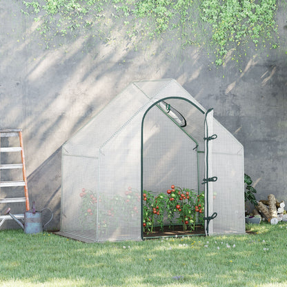 Outsunny Walk In Tomato Greenhouse Garden Outdoor Mini Greenhouse Flower Planter Steel Frame with Zipped Door & Window, PE Cover, 180 x 100 x 168CM, White