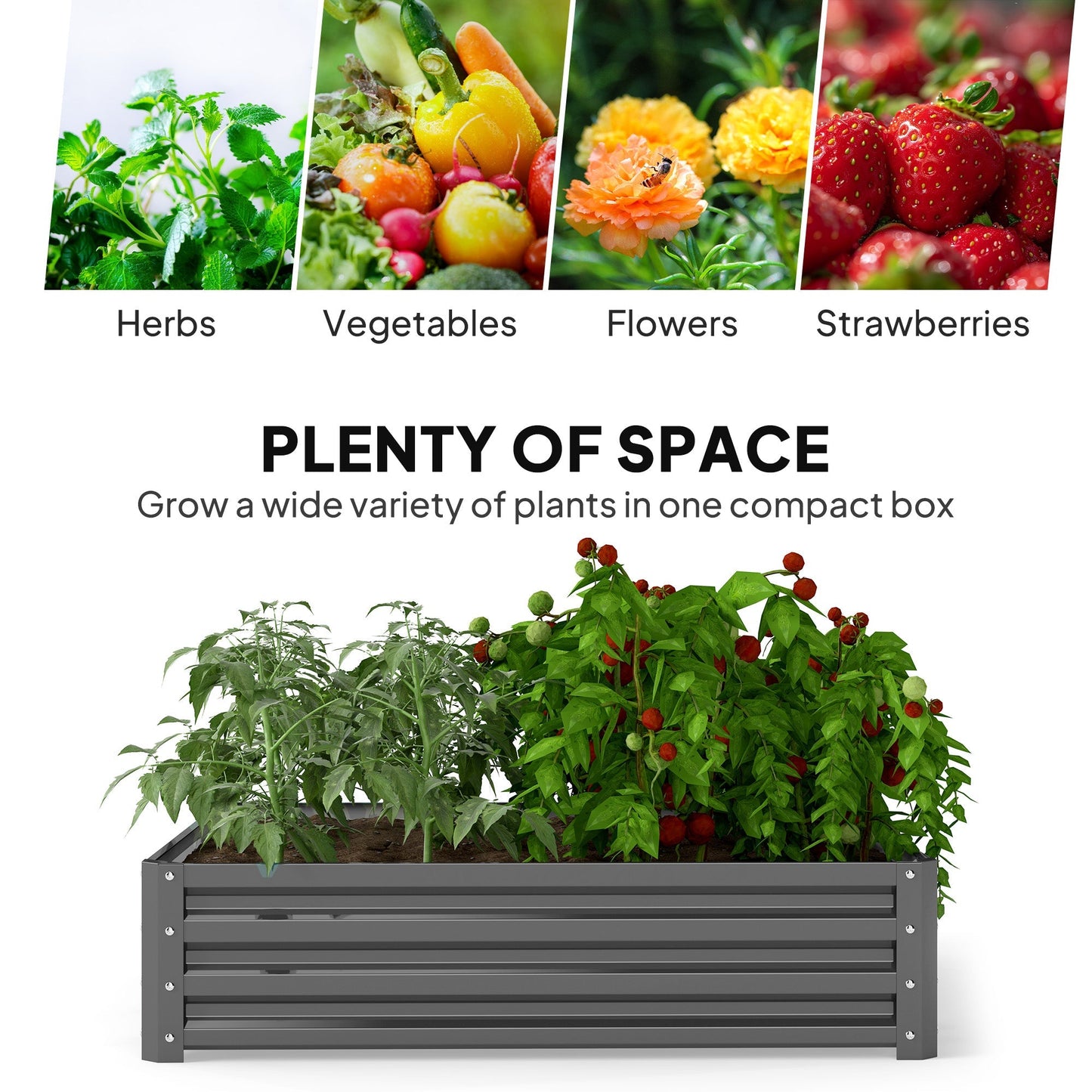 Outsunny 432L Square Raised Garden Bed Box Steel Frame for Vegetables, Flowers and Herbs, 120 x 120 x 30cm, Light Grey