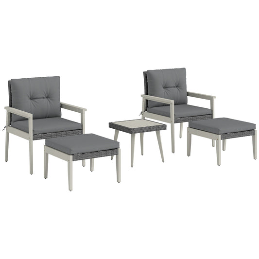 Outsunny Five-Piece Rattan Patio Set, with Wood-Top Table - Grey