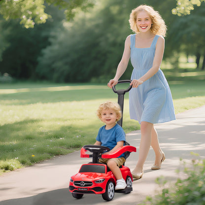 AIYAPLAY 2 in 1 Baby Ride on Push Car Mercedes-Benz C-Class Licensed Walker Foot to Floor Push-Along with Removable Handle, Red