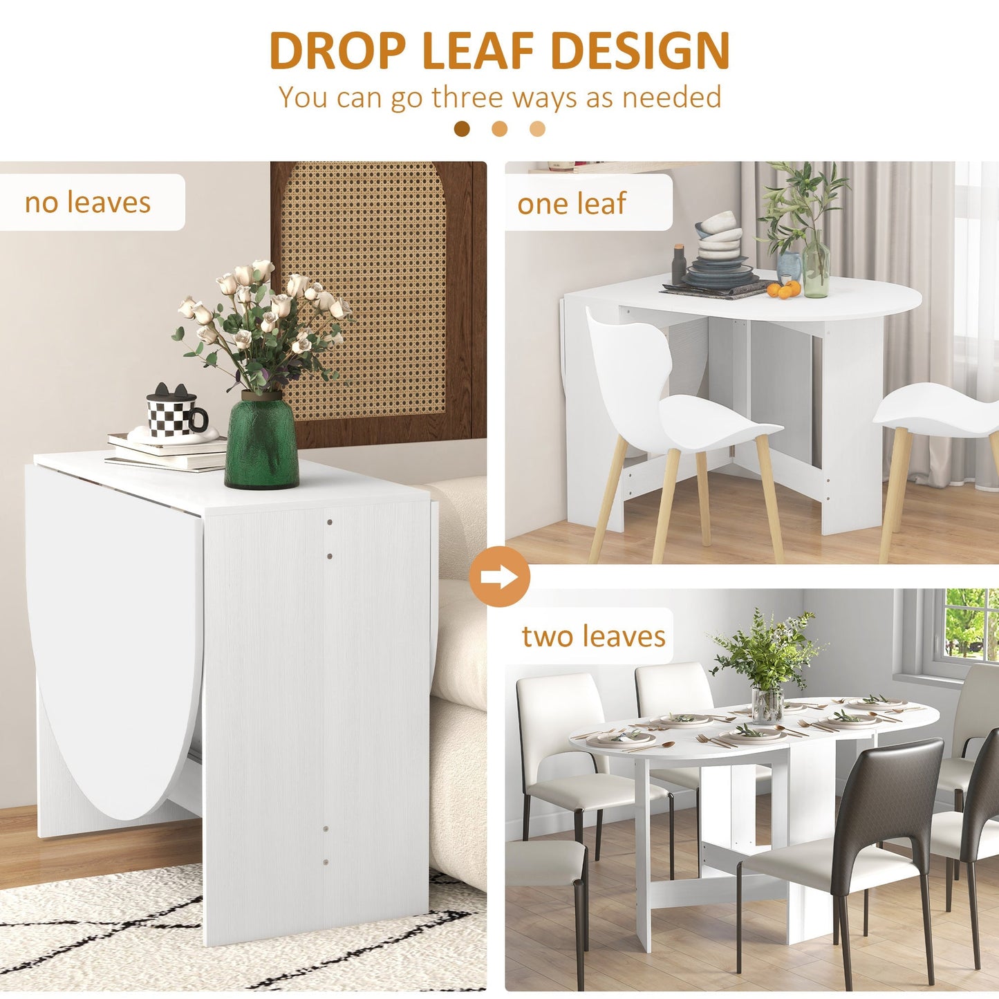 HOMCOM Folding Dining Table, Drop Leaf Table for Small Spaces, Oval Tabletop for Dining Room, Ash Wood-Effect