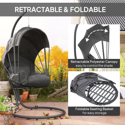 Outsunny Hanging Egg Chair Swing Hammock Chair with Stand, Cushion and Retractable Canopy, for Indoor and Outdoor, Grey