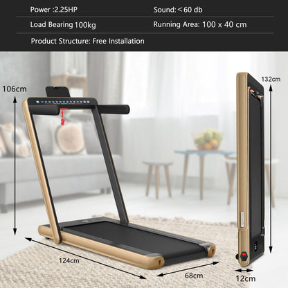 Folding Treadmill Electric 1-12KM/H with Bluetooth-Golden