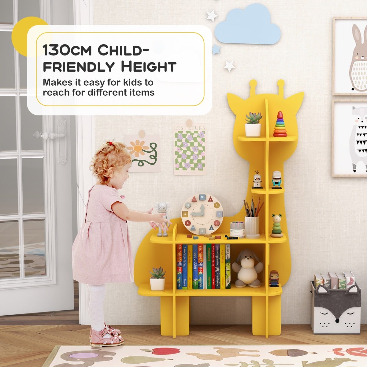Kids Toy Storage Organizer with Anti-Toppling System for Play Room Nursery Kindergarten-Yellow