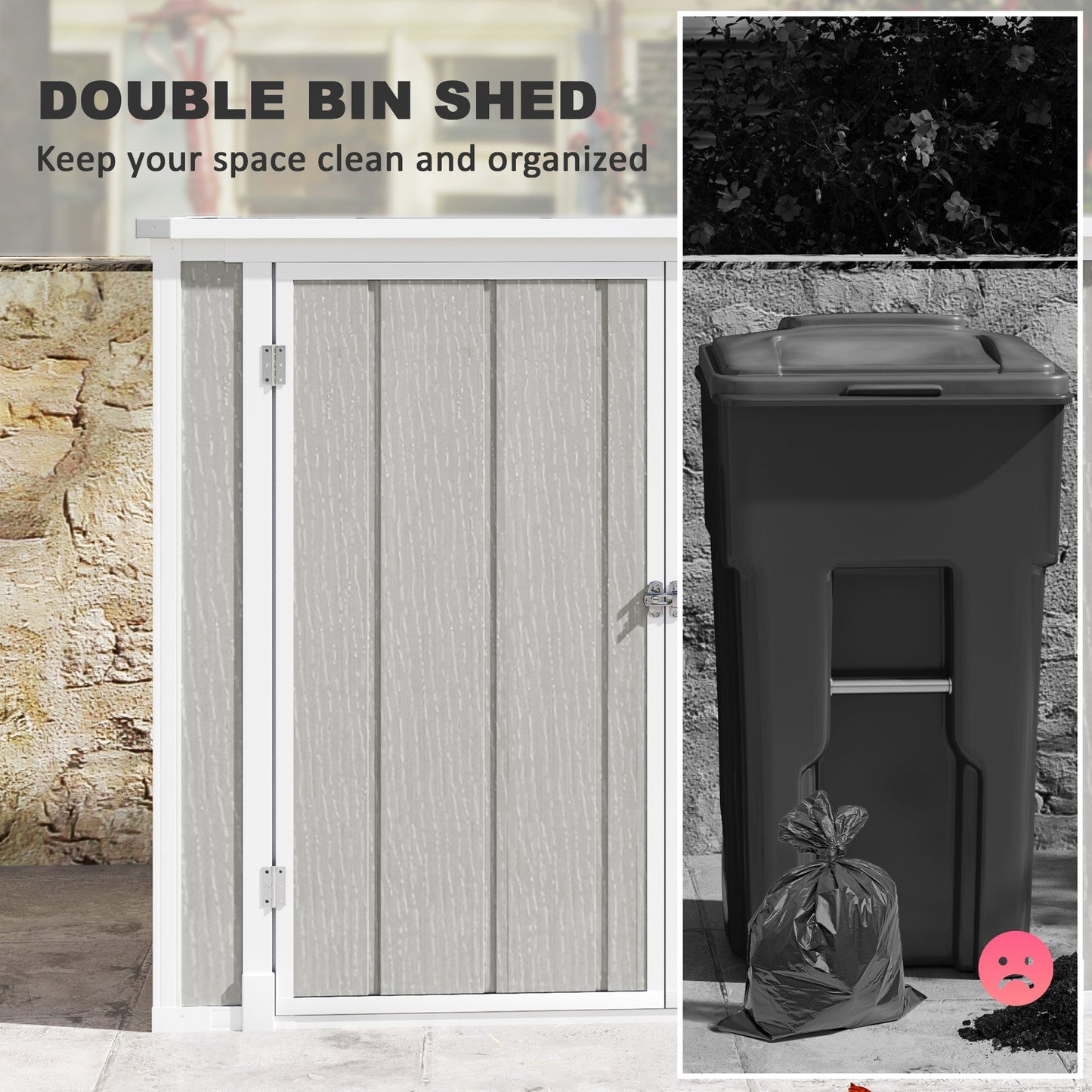 Outsunny 4.7 x 2.5FT Garden Shed, Lockable Outdoor Storage with Openable Lid, Small Shed for 2 Trash Cans, Tools, Patio, Light Grey