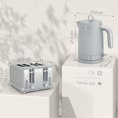 HOMCOM Sleek Textured Kettle and Four-Slice Toaster Set - Grey