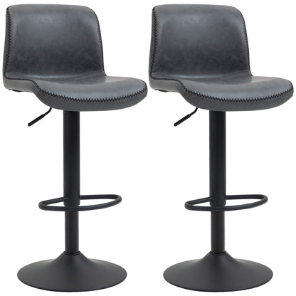 HOMCOM Bar Stools Set of 2, PU Leather Barstools with Backrest and Footrest for Kitchen, Counter, Breakfast Bar, Dark Grey