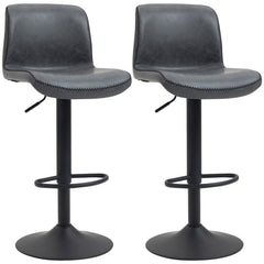 HOMCOM Bar Stools Set of 2, PU Leather Barstools with Backrest and Footrest for Kitchen, Counter, Breakfast Bar, Dark Grey