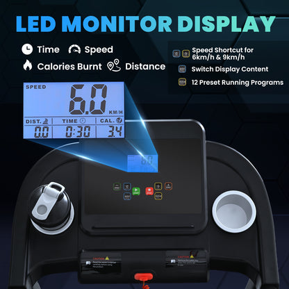 HOMCOM Treadmill Electric Motorised Running Machine With Clear LED display and Safe Protect Design, Black