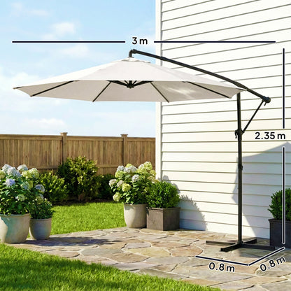 Outsunny 3 m Garden Cantilever Parasol with Cover, Round Overhanging Umbrella with 360Â° Rotation, Tilt, Cream White