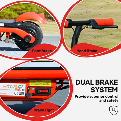 AIYAPLAY Electric Scooter for Kids Aged 6-14 Years, with Colourful Lights, Red