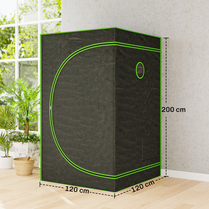Outsunny Grow Tent 120 x 120 x 200 cm, Reflective Mylar Hydroponic Growing Tent with 600D Oxford Fabric, Observation Window, Vent, Zipper Door for Indoor Plant Growing, Black