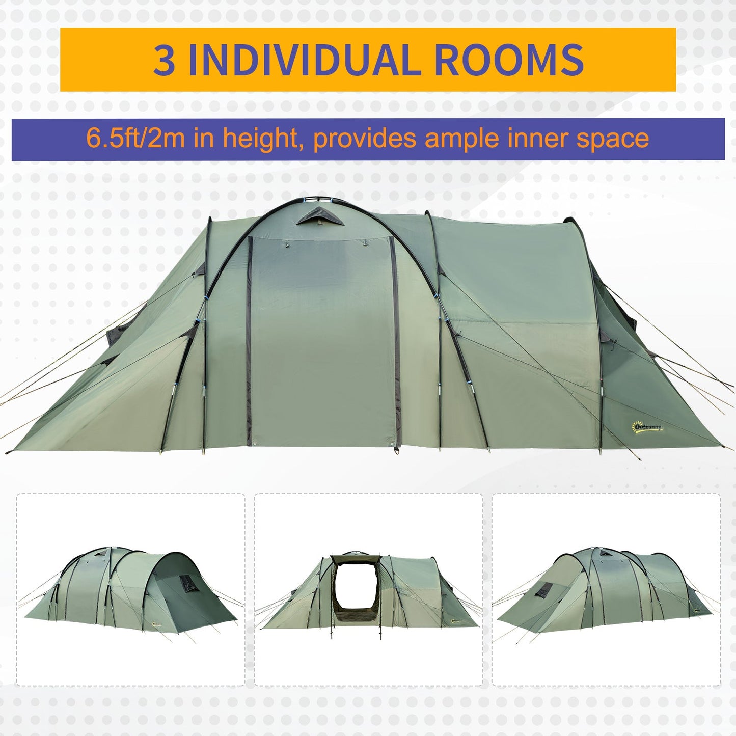 Outsunny 5 Man Camping Tent Two Bedroom Tunnel Tent Family Tent Shelter with Rainfly and Carry Bag for Backpacking Hiking Festival, 5.8 x 2.6 x 2m