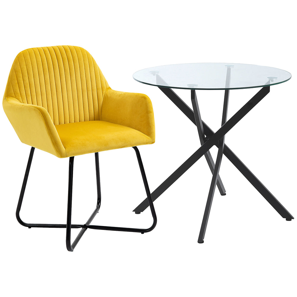 HOMCOM Modern Dining Furniture Set with Round Table and Accent Armchair Black and Yellow