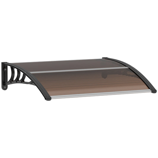 Outsunny Front Door Canopy Outdoor Awning Aluminium Rigid Plastic Polycarbonate Rain Shelter UV Water Rain Resistant 120 x 75cm Brown