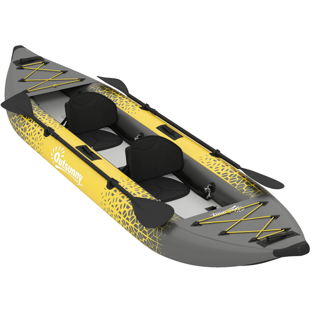 Outsunny 12.5' Inflatable Kayak Set, 2-person Sit on Canoe with Aluminium Oars, Grey and Yellow