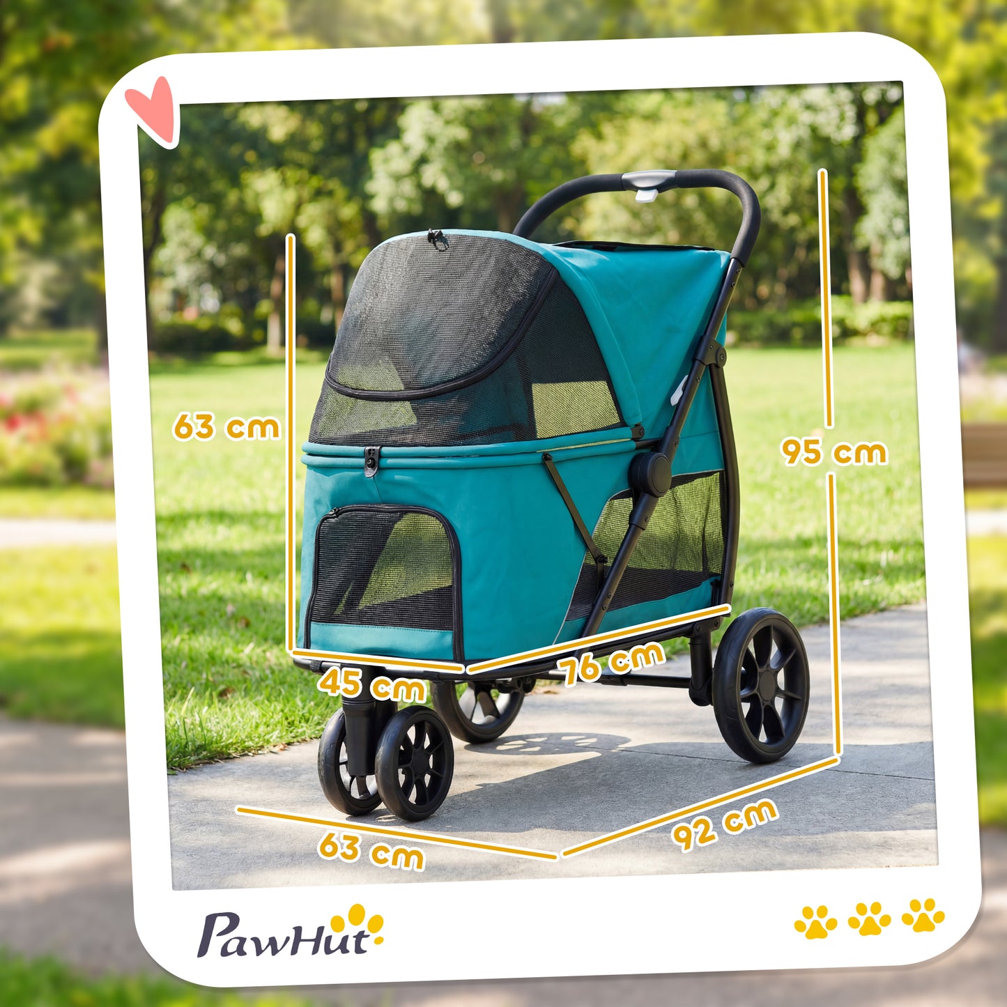 PawHut Dog Stroller, 3 Wheels Pet Stroller with Dual Entry, Easy One-Click Quick Fold, Mesh Windows, Washable Cushion