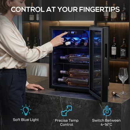 HOMCOM 16 Bottle Wine Cooler, 48 Litre Capacity, 4-16Â°C Under Counter Drinks Beer Wine Fridge with Glass Door, LED Light, Black