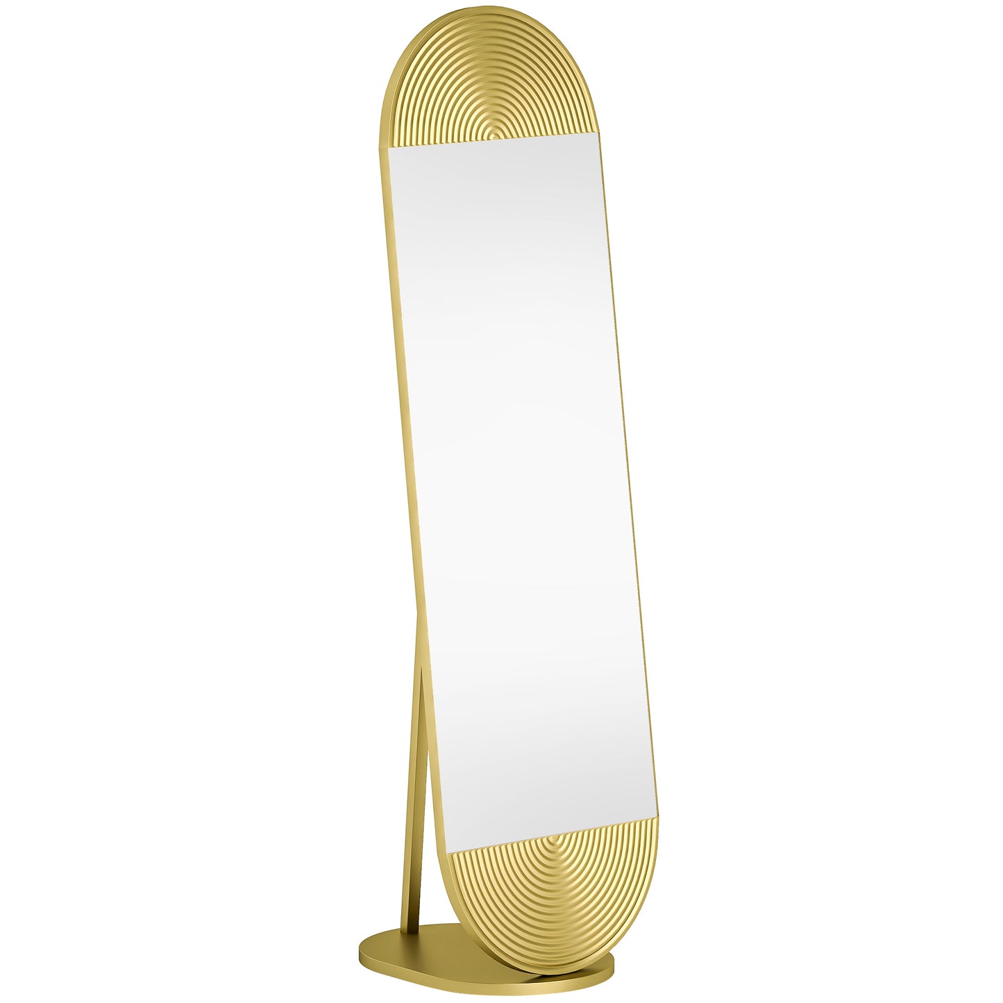 HOMCOM 50 x 161 cm Wavy Full Length Mirror, Free Standing Mirror with Metal Frame and Solid Base, Gold Tone