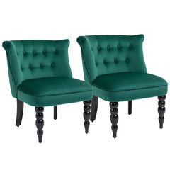 HOMCOM Velvet Accent Chair Set of 2, Button Tufted Wingback Chair with Rubber Wood Legs for Living Room, Bedroom, Dark Green