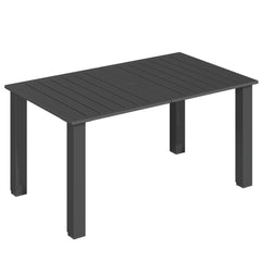 Outsunny Garden Dining Table for 6 with Parasol Hole, Rectangle Outdoor Garden Table with Slatted Metal Top, Steel Frame, Black