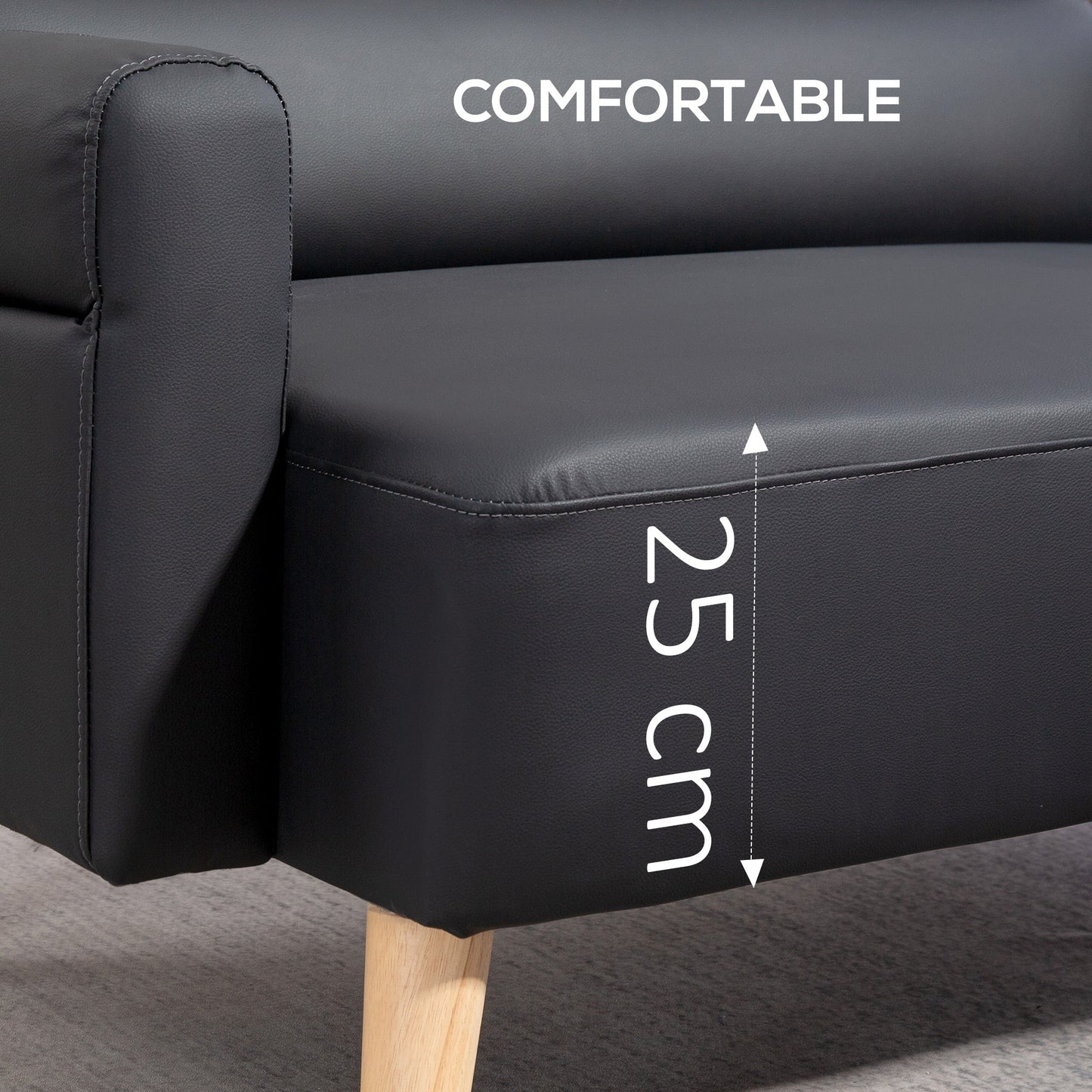 HOMCOM Small Faux Leather 2 Seater Sofa Settee - Black