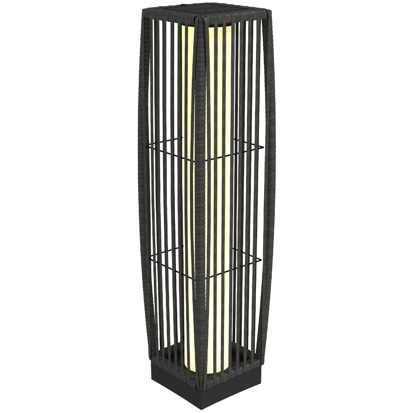 Outsunny Solar Rattan Floor Lamp, Outdoor Garden Lantern with Auto On/Off LED Lights, IP44 for Patio, Terrace, Dark Grey