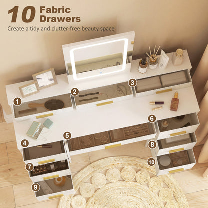 HOMCOM Multi-Storage Elegant Dressing Table, with LED Mirror - White