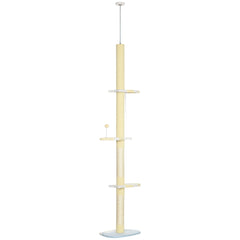 PawHut 260cm Adjustable Floor-To-Ceiling Cat Tree w/ Anti-Tipping Kit, Toy Ball