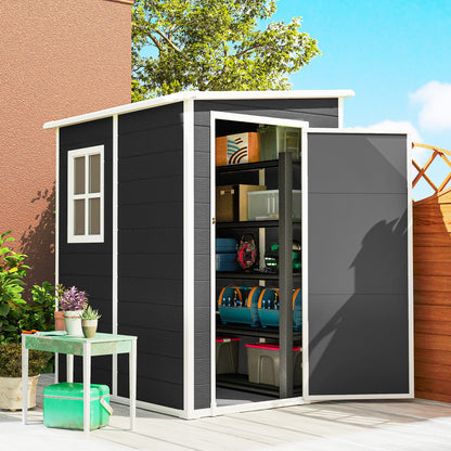 Outsunny 4'x5' Garden Storage Shed, Lean to Shed, Lockable Garden Shed with Window, Vent and Plastic Roof, Black