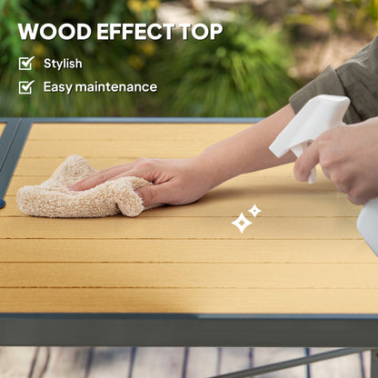 Outsunny Garden Table for 6, 150 cm Rectangular Outdoor Dining Table with 5 cm Umbrella Hole, Wood Effect Top, Rust Resistant Frame, for Patio, Balcony, Terrace, Natural Wood Finish