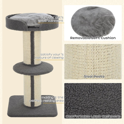 PawHut 91cm Cat Tower Scratching Posts Cat Tree for Indoor Kittens Activity Centre Grey