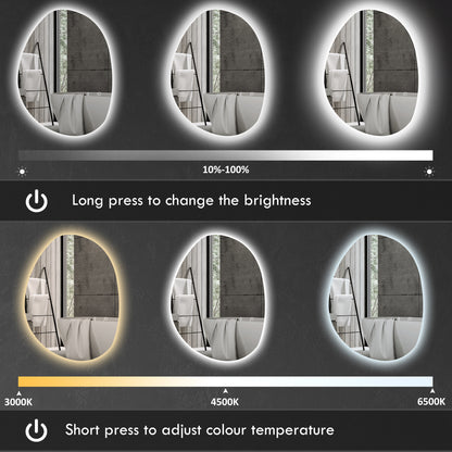 HOMCOM 80x60cm Bathroom Mirror with LED Lights, 3 Colours Dimmable, Anti-Fog, Memory & Touch Switch, IP44