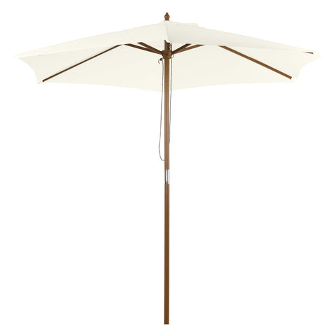 Outsunny 2.5m Patio Umbrella, Wood Garden Parasol, Sun Shade with 6 Ribs and Top Vent for Outdoor, White
