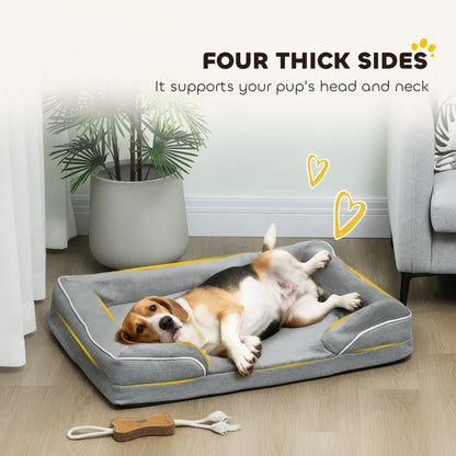 PawHut Dog Sofa Bed, Washable Pet Bed with Removable Cover and Non-Slip Bottom for Cats, Small and Medium Dogs, Grey