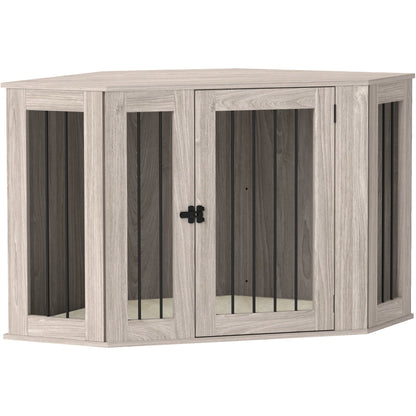 PawHut Dog Crate Furniture Side Table, with Cushion, 122 x 61 x 71cm - Walnut Brown