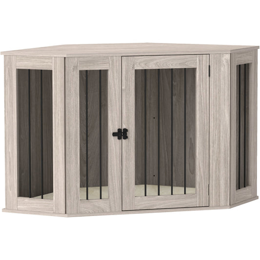 PawHut Dog Crate Furniture Side Table, with Cushion, 122 x 61 x 71cm - Walnut Brown