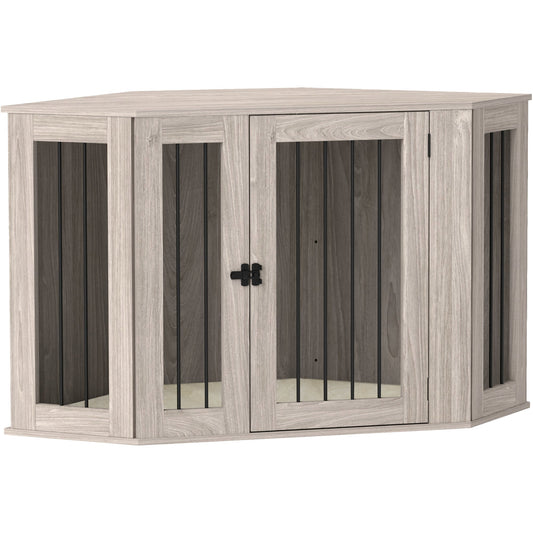 PawHut Dog Crate Furniture Side Table, with Cushion, 122 x 61 x 71cm - Walnut Brown