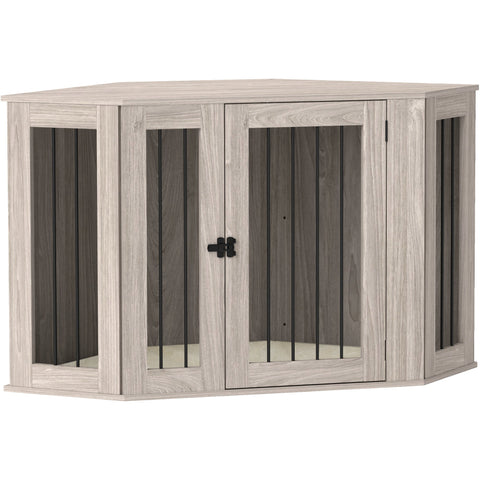 PawHut Dog Crate Furniture Side Table, with Cushion, 122 x 61 x 71cm - Walnut Brown