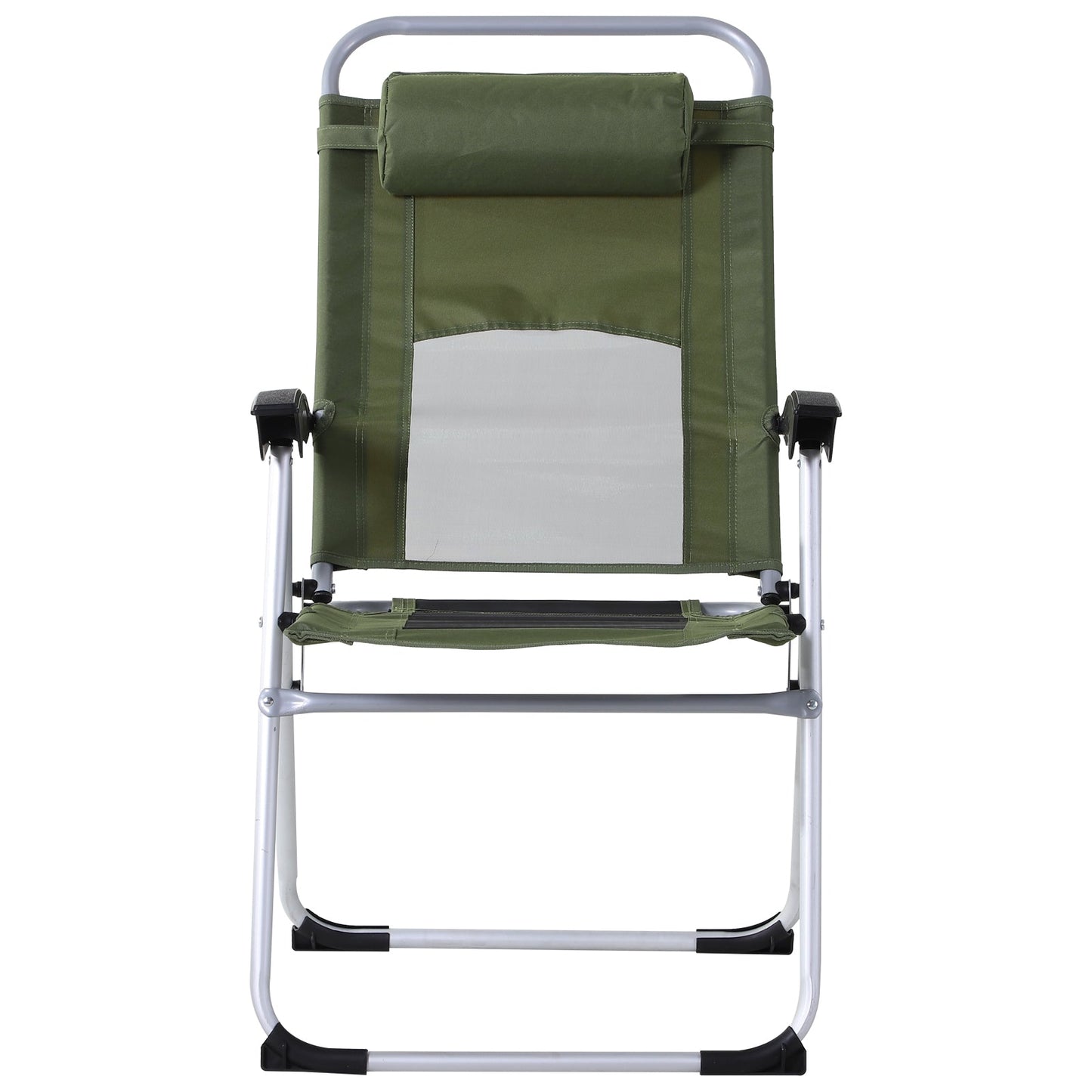 Outsunny Folding Camping Chair, Patio Armchair, 3-Position Adjustable Recliner Reclining Seat with Pillow for Outdoor Garden - Green