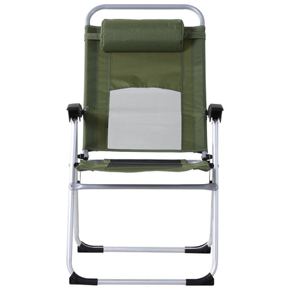 Outsunny Folding Camping Chair, Patio Armchair, 3-Position Adjustable Recliner Reclining Seat with Pillow for Outdoor Garden - Green