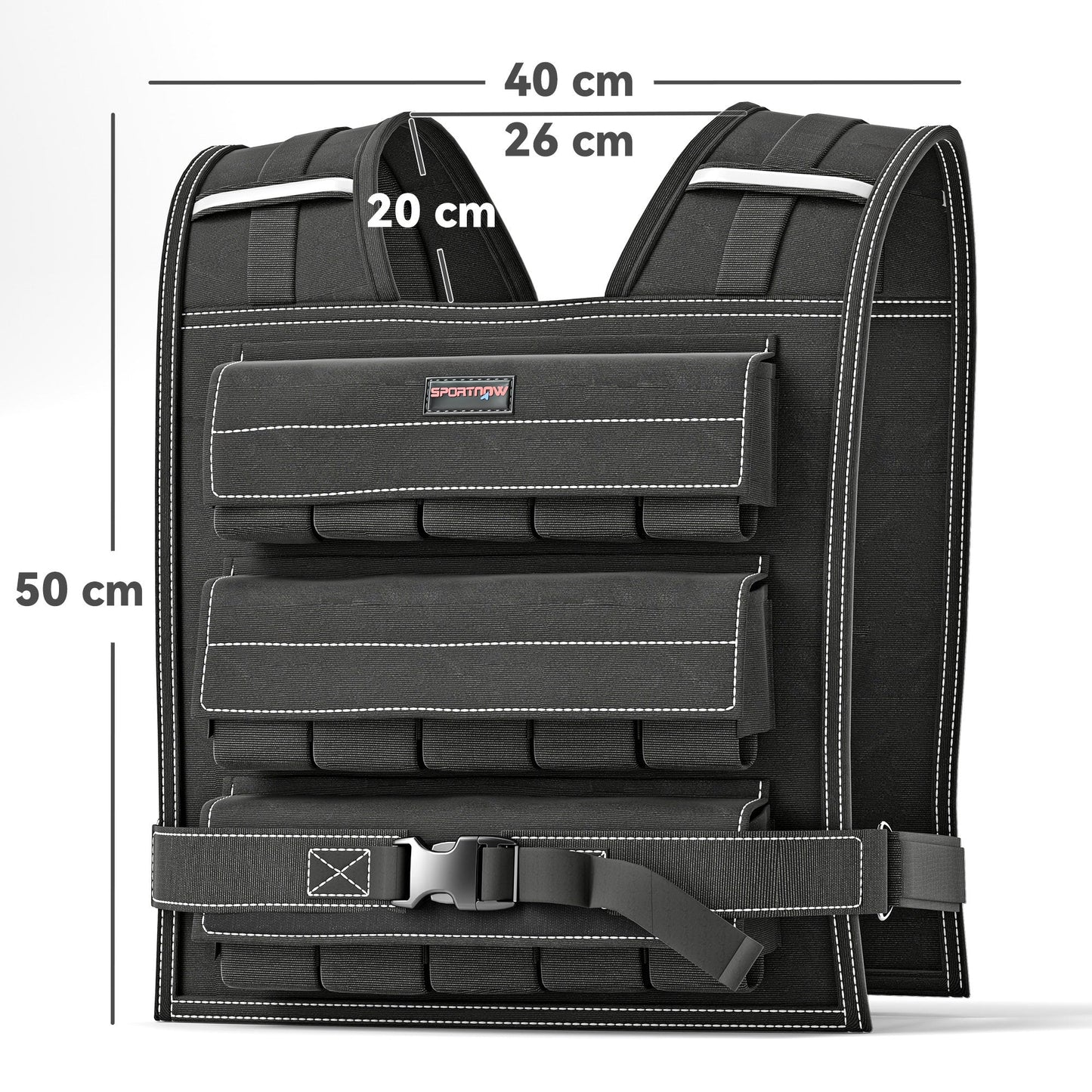 SPORTNOW 15KG Adjustable Weighted Vest, Running Weight Vest, with 30 Metal Weights, Reflective Strips, for Running, Exercise