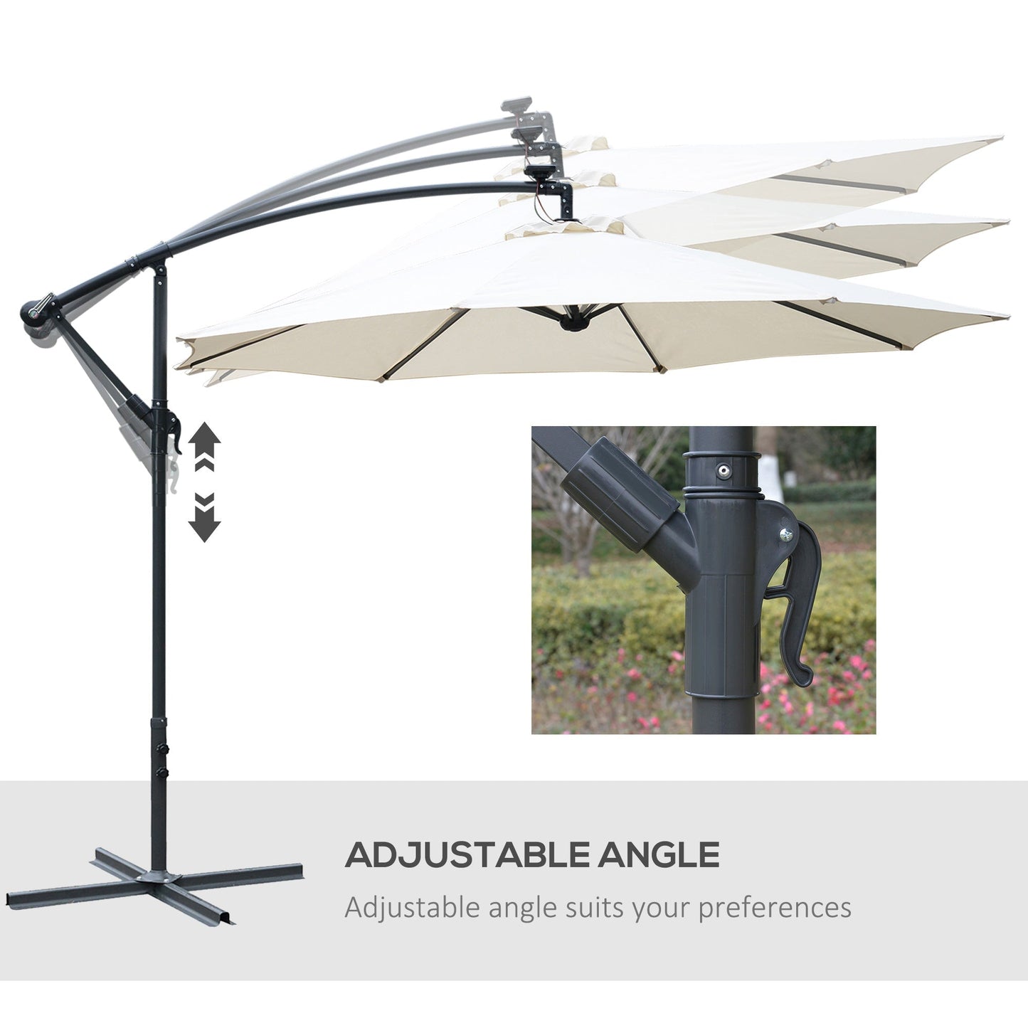 Outsunny Umbrella Parasol W/Solar Powered LED strips, a2.95x2.45H m-Cream