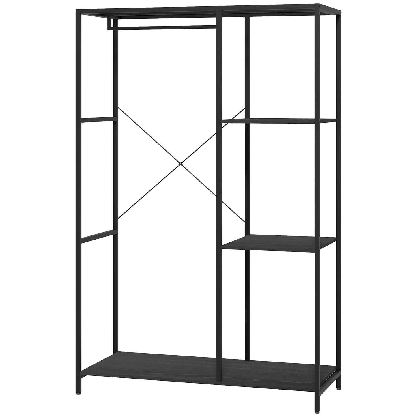 HOMCOM Steel Frame Clothes Storage Rack, with Shelves - Black