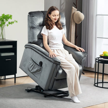 HOMCOM Velvet-Feel Electric Lift Recliner Chair - Dark Grey