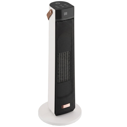 HOMCOM Portable Space Heater with Realistic Flame Effect, 2000W Ceramic Heater with Eco Mode, Adjustable Thermostat, Remote